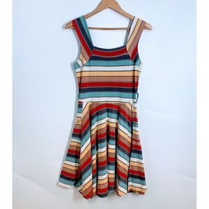 Effie's Heart Striped Fit and Flare Dress Multicolor Square Neck Sleeveless XS